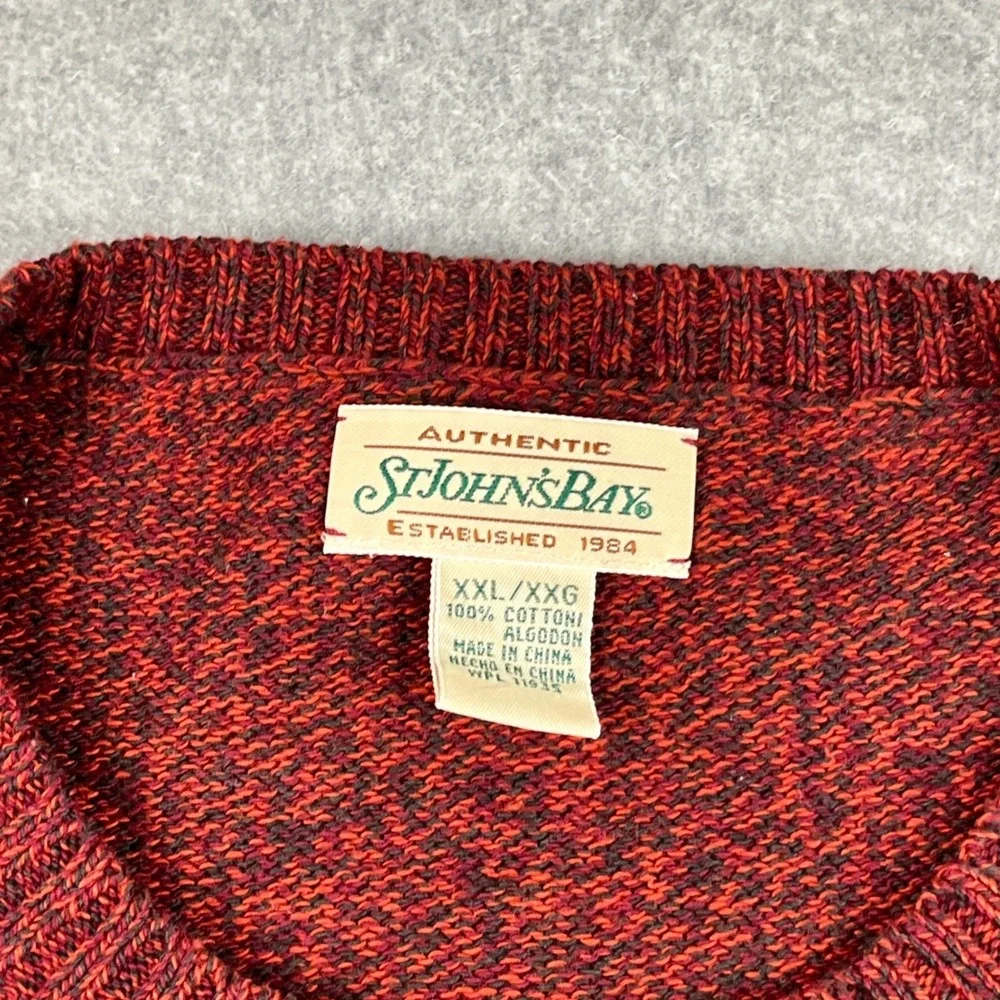 St Johns Bay Sweater Mens 2XL Red Argyle Cotton Crewneck Long Sleeve Knit